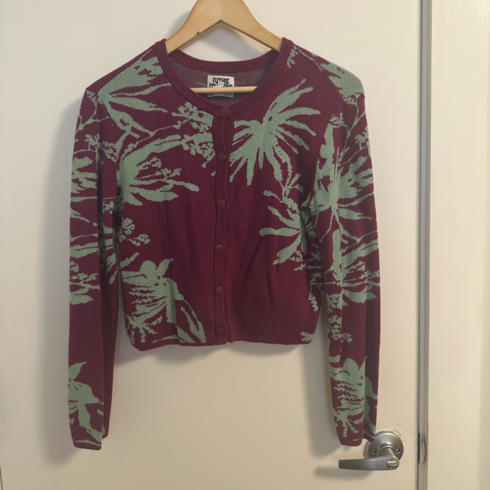 Floral Burgundy and Green Cardigan